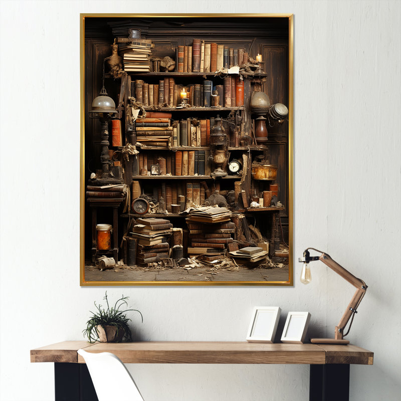 Livres anciens de lecture mystère - livres, art mural, H 32 po x l 24 po x P 1 po, Cadre flottant doré