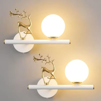 Modern Golden Deer Wall Lamp G9 Wall Sconces Set Of Two With Glass Globe Lampshade Indoor Wall Lighting For Bedroom Living Room Hallway Stairs