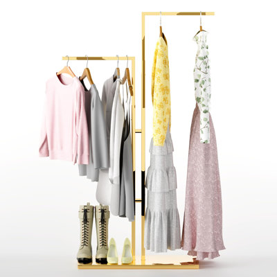 Gold Clothing Rack - Adjustable Double Arm 43-67in Garment Racks for Hanging Clothes Hangers Stand Dress Up Storage Display Rack for Shop Vendors Retail Store