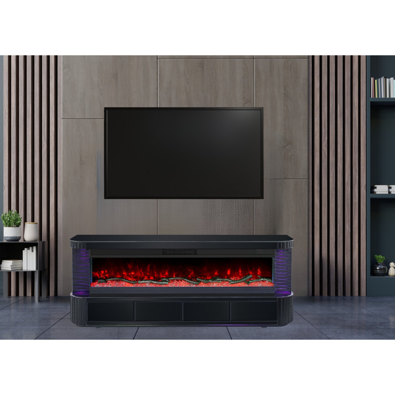 High-gloss Tv Stand/electric Fireplace With 4 Drawers, Rgb Led Lights, Bluetooth Speaker, Remote-no Assembly Needed, Black