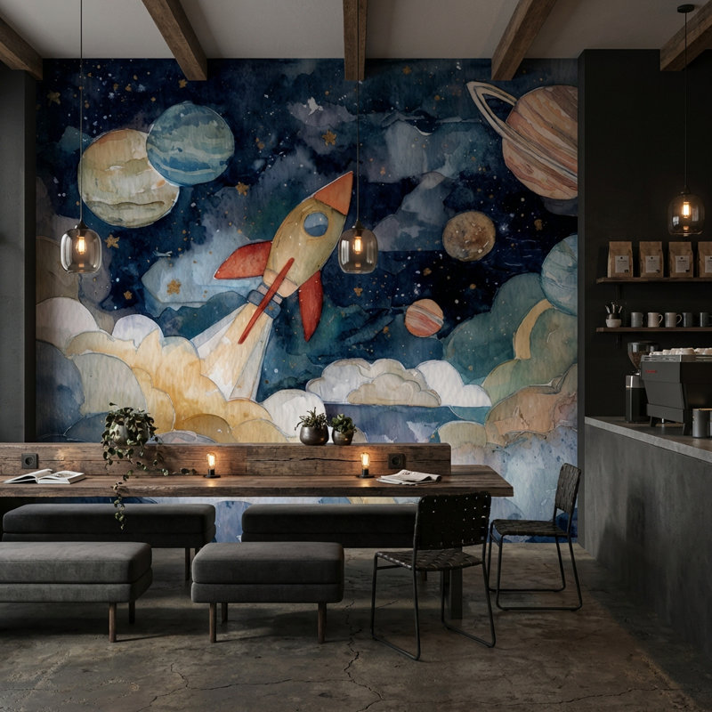 Murale fantaisiste Space Rocket, Non tissé, 200 po x 120 po