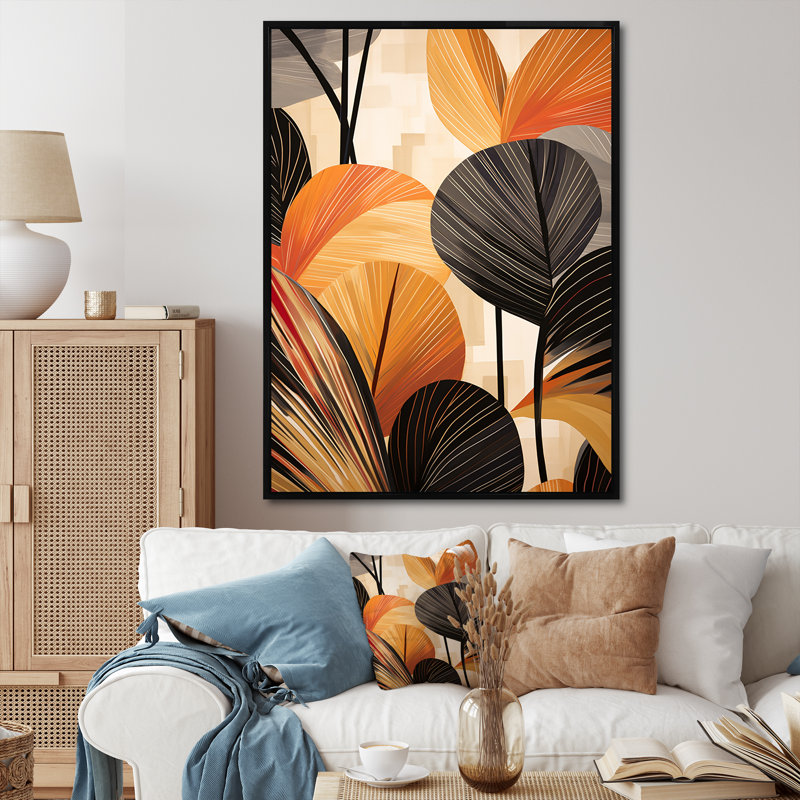 Impression sur toile Funky Foliage In Terracotta I sur toile, H 32 po x l 24 po x P 1 po, Cadre flottant noir