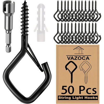 50 Pcs Safety Buckle Screw Eye Hooks, Anti-Rust Self Tapping Hooks for Patio Ceiling Wall Hanging, for String Lights, Planters, Wind Chimes & Outdoor Decor
