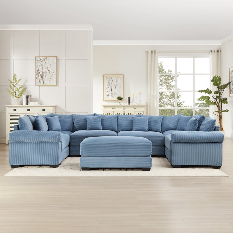 Canapé modulaire désossé surdimensionné avec accoudoirs et méridienne, Bleu