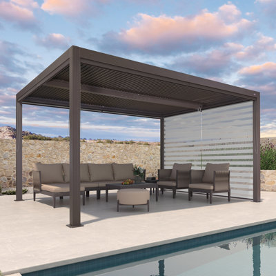 14 Ft. W x 12 Ft. D Aluminum Pergola with Roller Shade, 1 Short Side