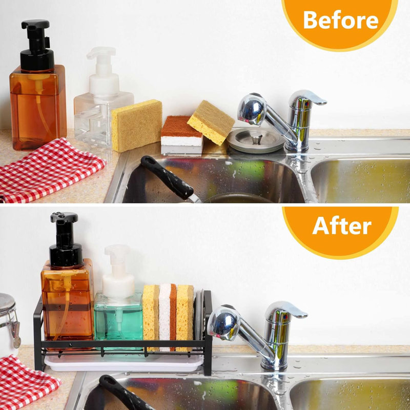 Large Kitchen Sponge Holder, Sink Caddy, Sponge Brush Soap Holder With Removable Tray, Not Include Soap Dispenser,