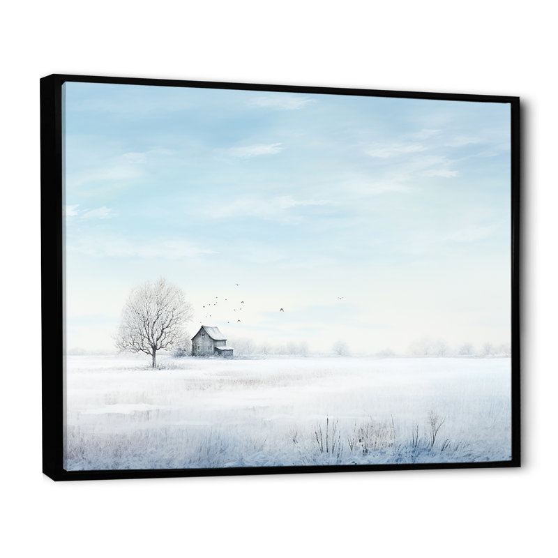 Paysage d'hiver, minimalisme sur toile, H 30 po x l 40 po x P 1,5 po, Cadre flottant noir