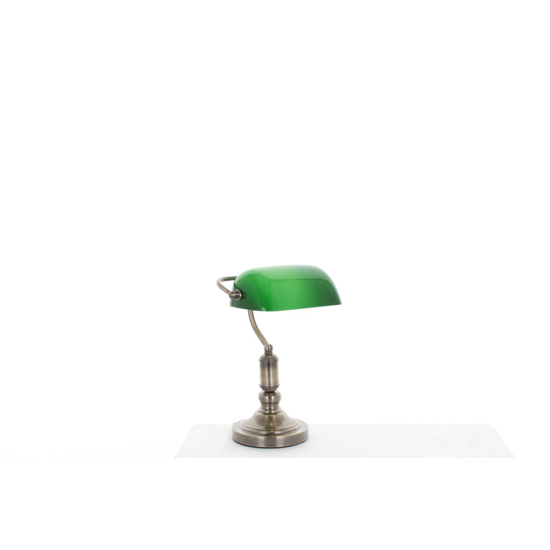 Tasia Metal Bankers Lamp, Green/Antique Brass