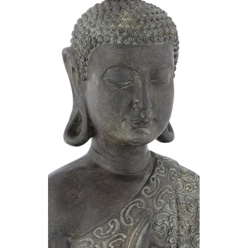 Brown Polystone Meditating Buddha Sculpture with Engraved Carvings