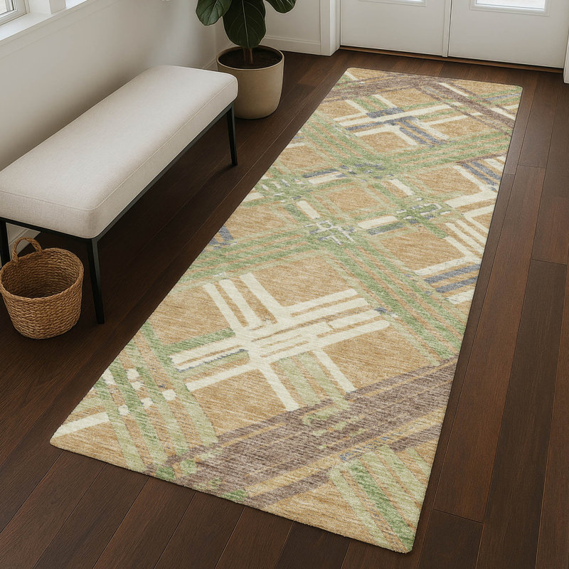 Machine Washable Indoor/Outdoor Chantille ACN2452 Geometric Rug, Gold, 2'3" x 7'6" Runner