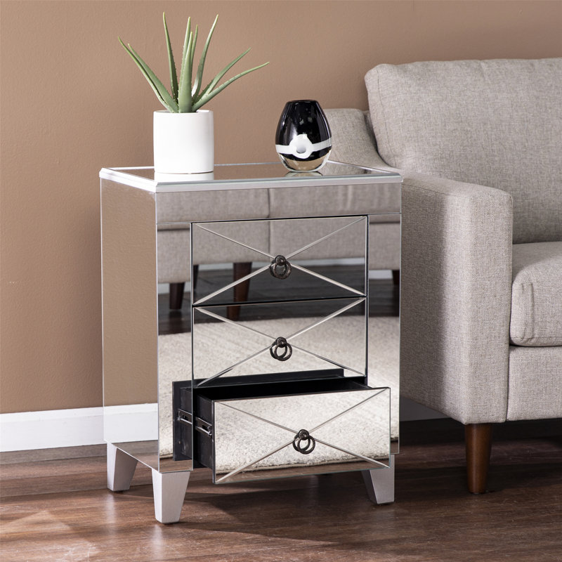 Table de bout en miroir avec tiroirs
