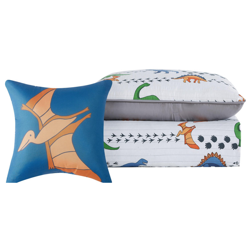 My World Dino Tracks Quilt Set - Dinosaur Bedding for Kids - Includes Decorative Pillow and Shams