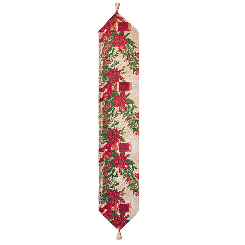 Puentes Decorative Christmas Poinsettias Candles Design Tapestry Table Runner
