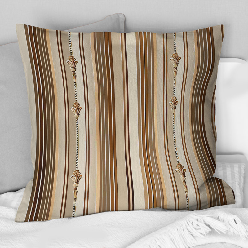 Coussin Glamoureux Pinstripe - Glam, H 16 po x l 16 po, Brun / Beige
