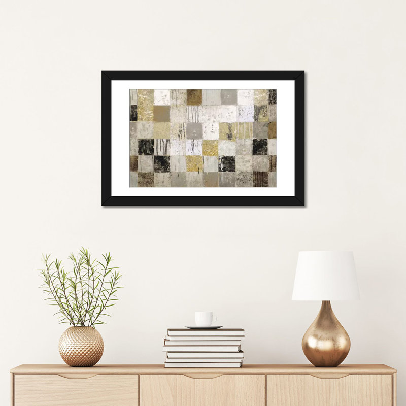 « africain mosaic ii », impression sur toile, H 24 po x l 32 po x P 1 po, Papier d'art encadré noir, Blanc