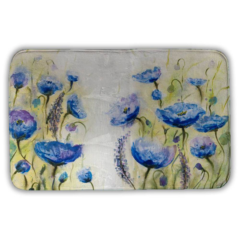 Blue garden Bath Mat with Non-Slip Backing - Quick Dry Memory Foam Bathroom Rug - Absorbent - Modern Plush Spa-Style - Machine Washable