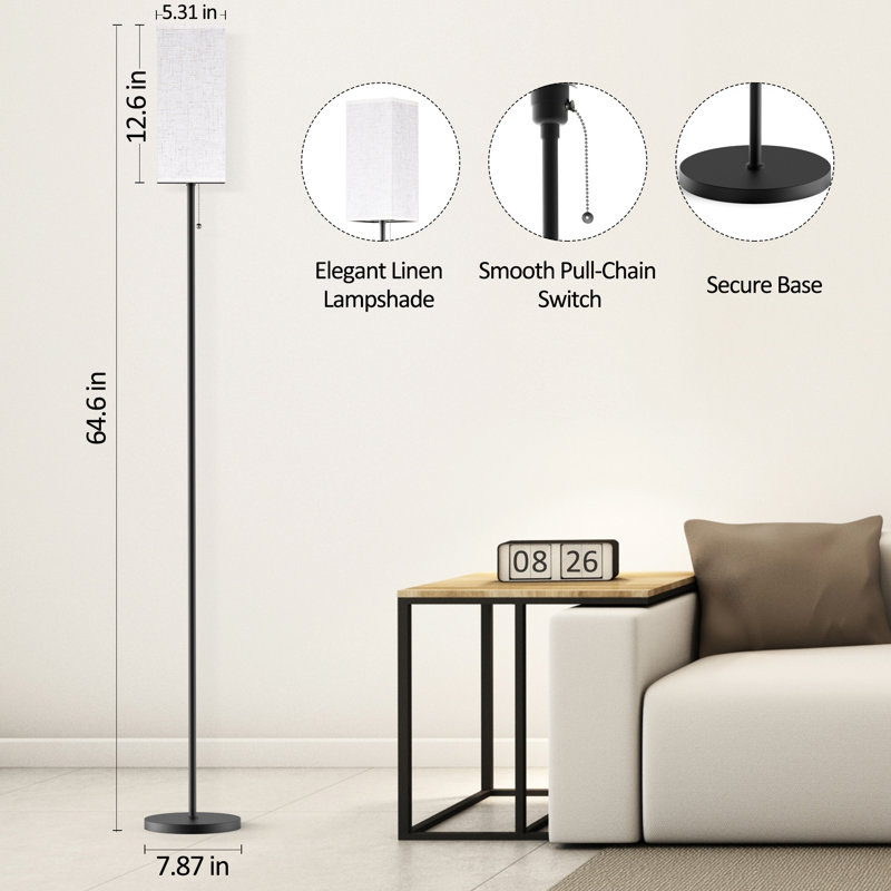 Adjustable White Metal Floor Lamp with Beige Linen Shade