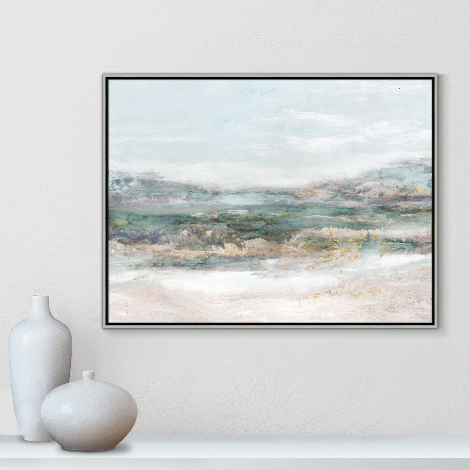 Lori "Dazzling" Painting by Matina Theodosiou, Silver Framed Canvas, No Mat, 31.5" H x 41.5" W x 2" D