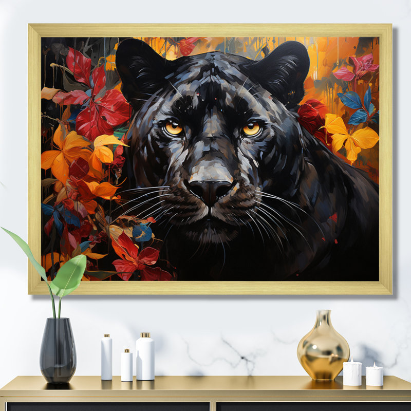 Panther Elusive Panther Collage - Animals Wall Decor, H 30 po x l 40 po x P 1,5 po, Cadre doré à une seule photo
