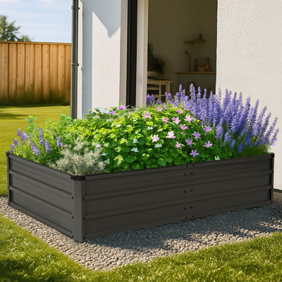 1 x 3 x 6 ft Rectangular Galvanized Raised Garden Bed Planter Box, Dark Gray