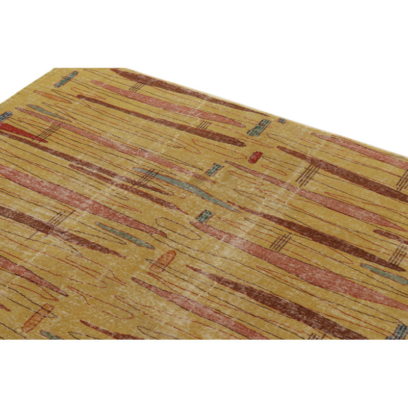 Pasha Wool Abstract Area Rug in Gold/Pink/Red