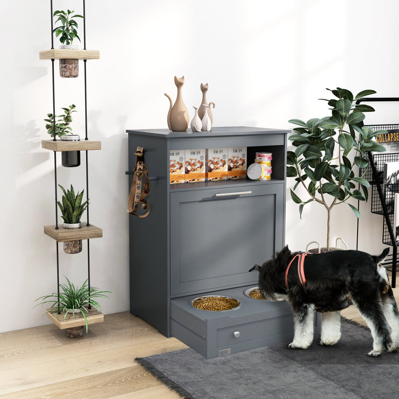 Armoire de rangement pour nourriture grise pour chien gris avec tiroir pour animaux