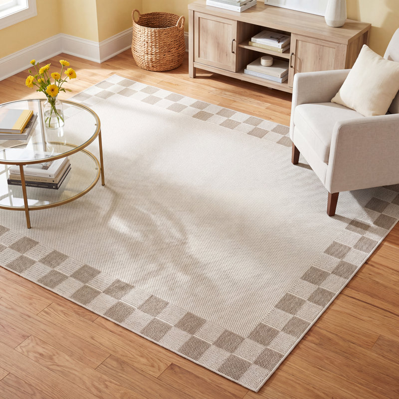 Harter Checkered Border Area Rug In Brown/Gray, Rectangle 7'10" x 10'