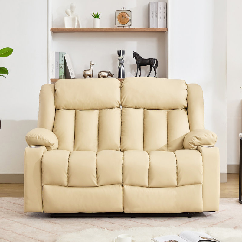 Kyleigh Sheridan150Cm Faux Leather Padded Reclining Sofa, Cream