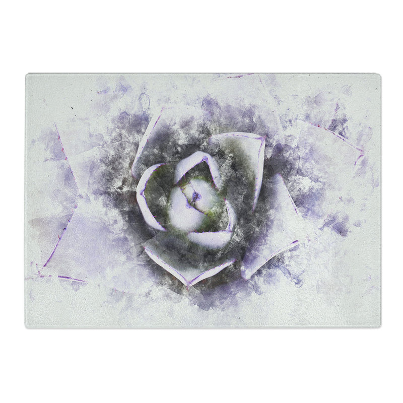 Tempered Glass Lilac Succulent Plant Chopping Board, 28.5 cm x 39 cm