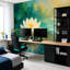 Décoration murale auto-adhésive moderne à motif de fleur de lotus blanche pour salon de chambre à coucher L 100 po x l 144 po-116771317