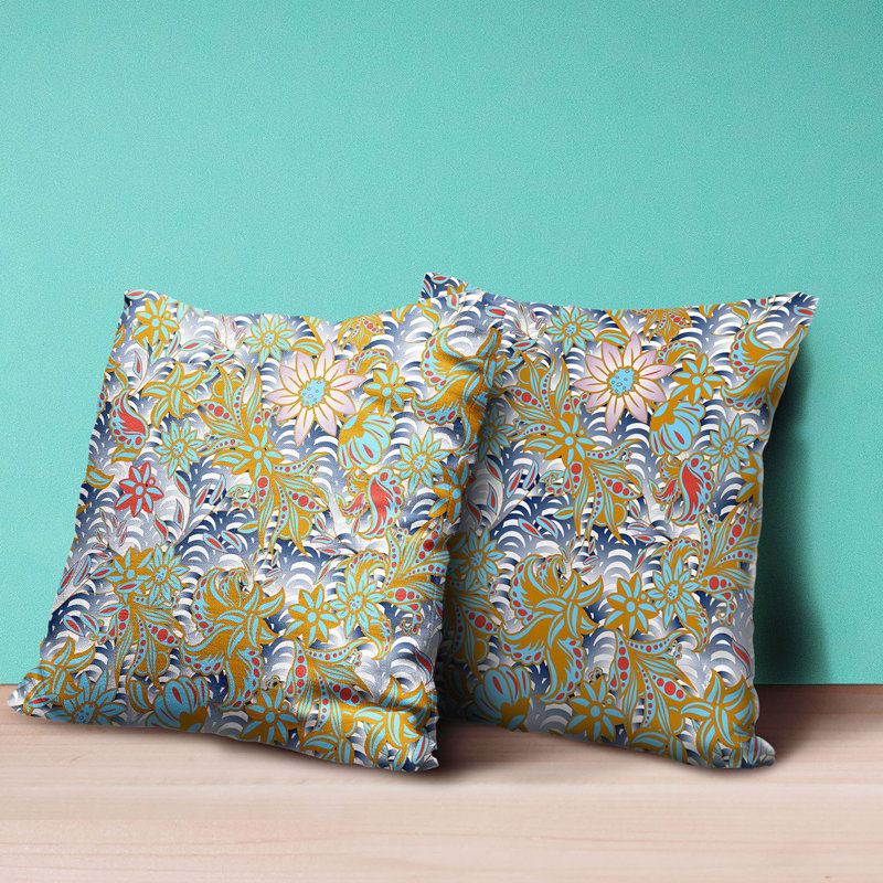  Housse et insert de coussin décoratif en polyester, 16 po x 16 po, Bleu / jaune