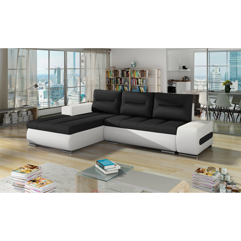 Bipasha 3 Seater Sofa & Chaise, Left Hand Facing, Black/White