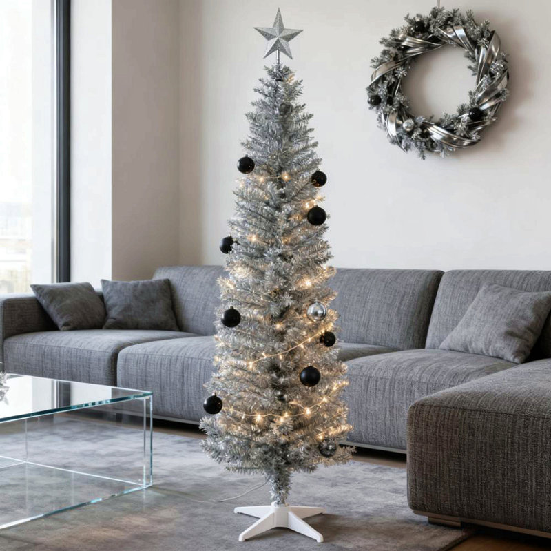 Arbre de Noël Slim, arbre de Noël artificiel avec 390 branches réalistes et support en plastique