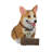Tan polyresin Welsh Corgi dog statue with reversible sign for indoor/outdoor decor — 11.5" H x 13.5" L x 5.5" W