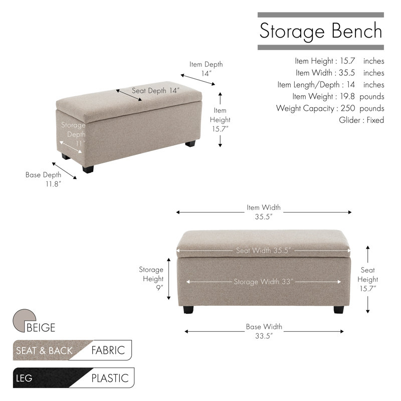 Banc de rangement Ebern Designs Hekla, Beige
