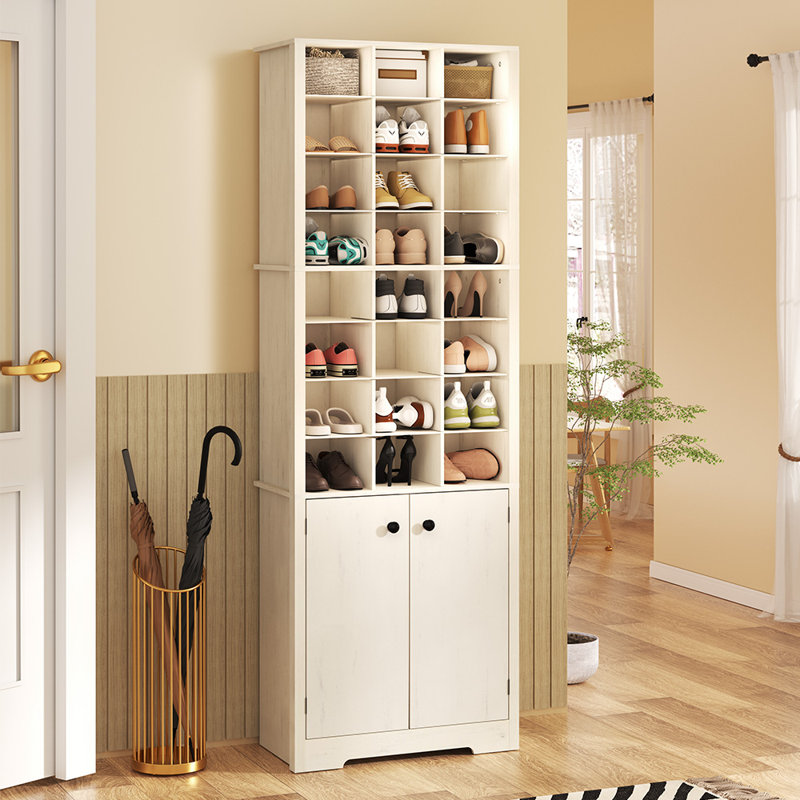 Armoire à chaussures 30 paires avec 24 casiers ouverts et armoire, étagère à chaussures verticale à 10 niveaux avec tablettes réglables pour le vestibule, chambre à coucher