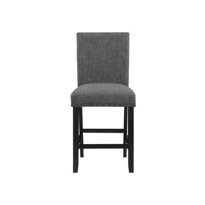 Of 2 Dark Grey Bar Stools, Nailhead Trim, Foam Filled, Solid Back, For Casual Use In Dining Area Chairs, Wipe Clean Easily Gray Transitional Look, Room Furniture,