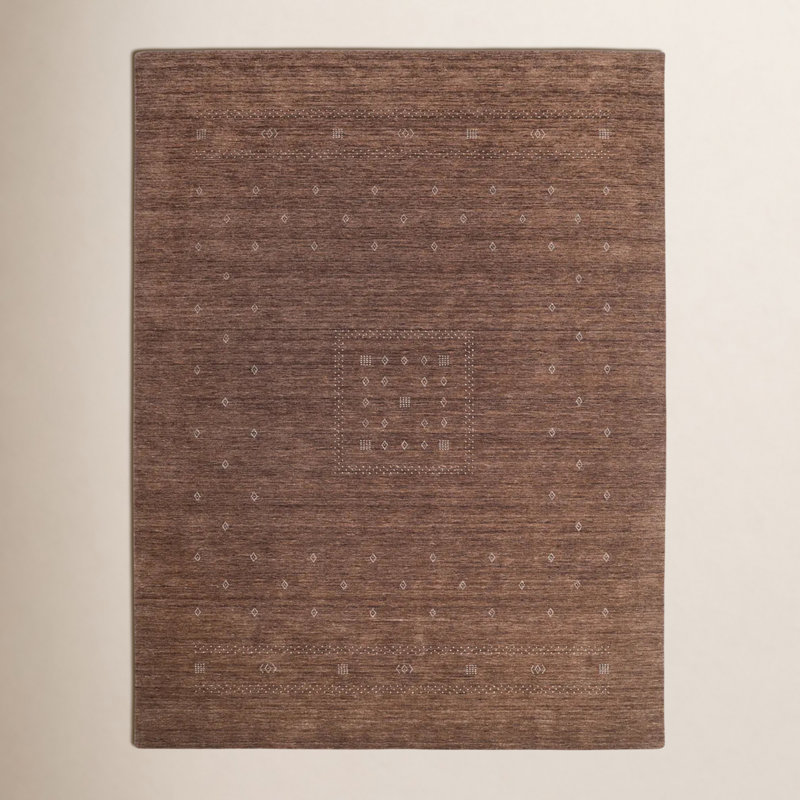 Simi Hand Knotted Cotton/Wool Southwestern Area Rug, Dark Brown, Rectangle 9' x 12'
