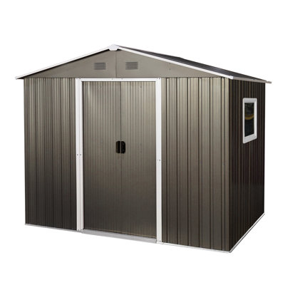 8Ft X 6Ft Outdoor Metal Shed In Grey - Robust Galvanized Steel Panels, Four Punched Vents, Sliding Door With Lock, Easy To Assemble For Backyard Tools Storage Finish Construction, Integrated Build