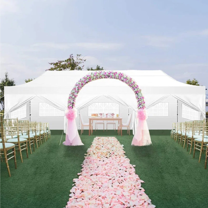 30 Ft x 10 Ft Real Heavy Duty Steel Pop-Up Canopy with 8 Removable Sidewalls, White