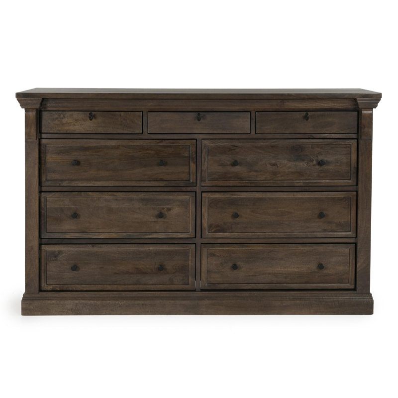 Adelaide Nine-drawer Mango Wood Dresser In Cocoa Brown, Dark Brown