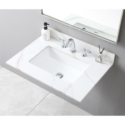 Elegant 31" Bathroom Vanity Top In Gold, With Sintered Stone, Ceramic Sink, Backsplash, Splendid 31inch Undermount Stunning Design