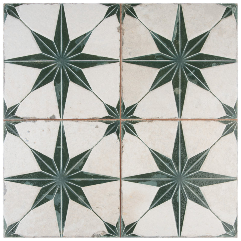 Kings 18" x 18" Ceramic Patterned Wall & Floor Tile, Sage