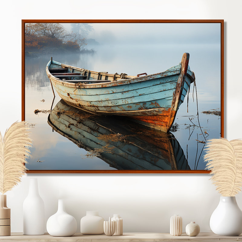 Hadenson Boat Serene Waterscapes I - Print, 34" H x 44" W x 1.5" D, Brown Floater Framed