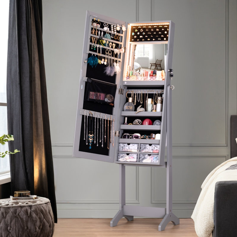 Miroir pleine grandeur avec rangement, Gris