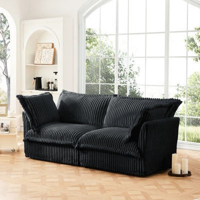 Modern 2 Corduroy Couch That Can Be Transformed Into A 2 - Seat Bed Wood Frame With Quick Assembly For Your Living Space