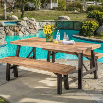 Ensemble repas d'extérieur avec 2 bancs et 1 table repas (3 pièces)