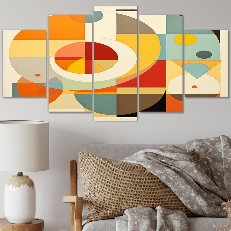 Syncronicities Midcentury Elegant Retro Art V - Art mural moderne sur toile Midcentury - 5 panneaux