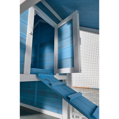 Blue 76" With Ramp, Outdoor Play Space, Removable Tray, Indoor And Home Wooden Rabbit Asphalt Roof, Area, Habitat