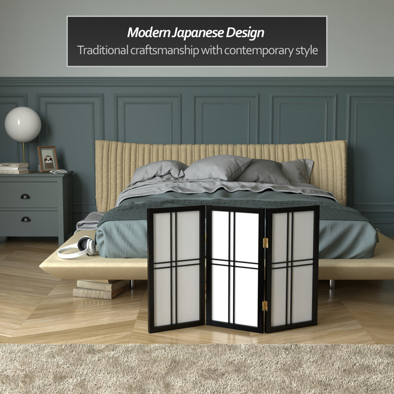 26" Desktop Double Cross Shoji Screen 4 Panel Room Divider, Black, 3